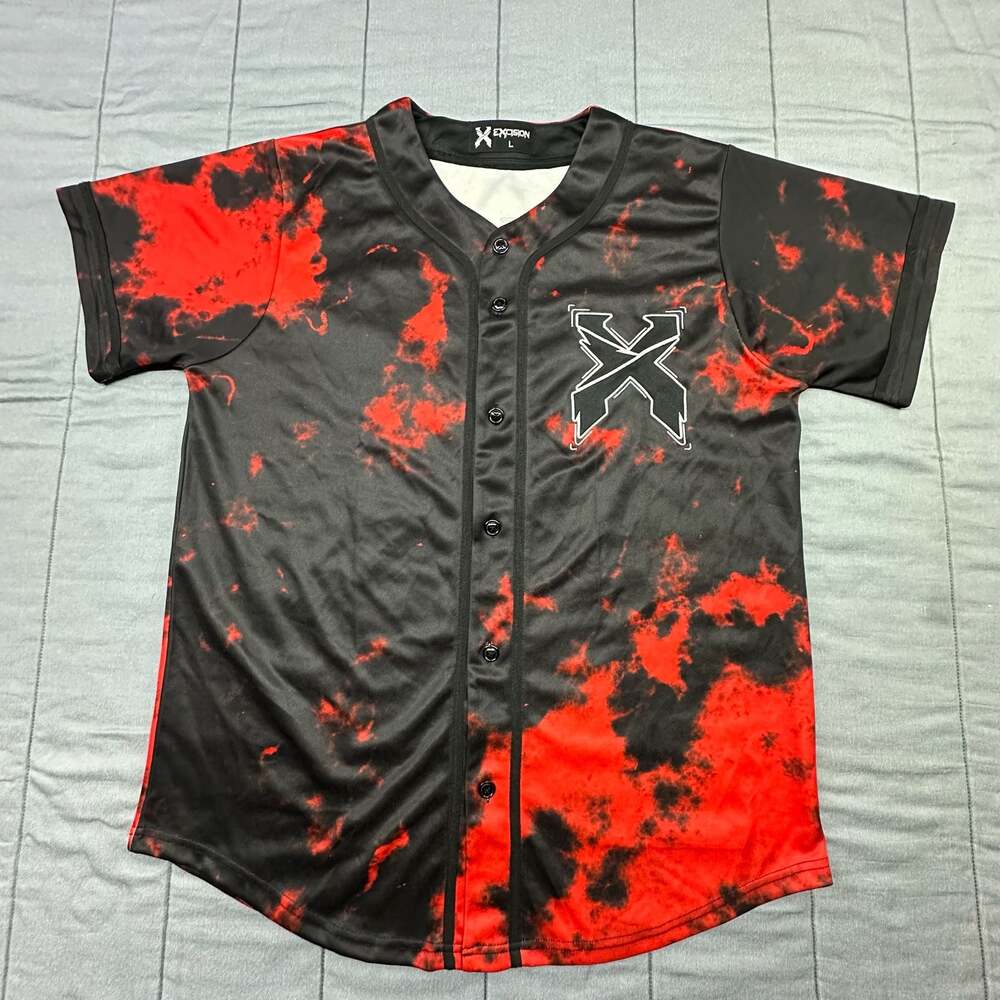 Excision Red and Black Tie Dye Baseball Jersey